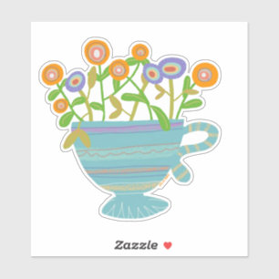 Sticker Teacup bleu avec fleurs
