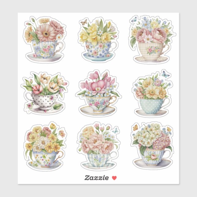 Sticker Teacup floral (Feuille)