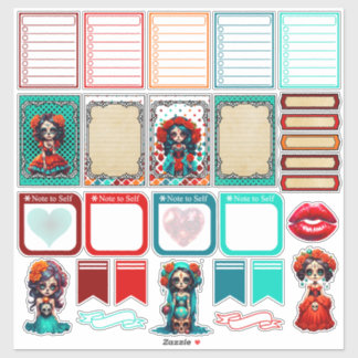 Sticker Teal Red Roses Sugar Skull  - Planner 2 