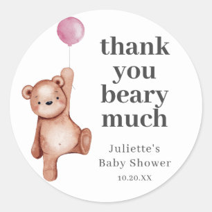 Sticker Teddy Bear Girl Baby shower Classic Round
