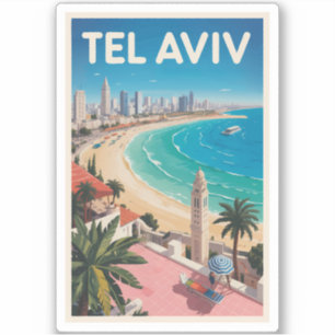 Sticker Tel Aviv Israël Illustration Voyage Art Rétro