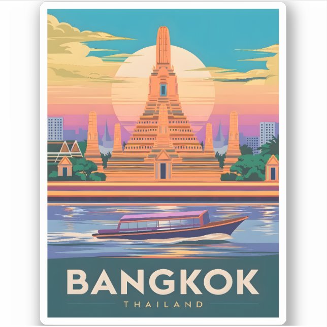Sticker Temple du coucher de soleil de Bangkok Thaïlande V (Devant)