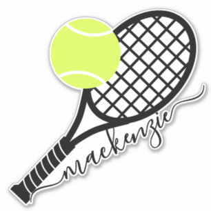 Sticker Tennis Ball Racket Script Monogramme Contour
