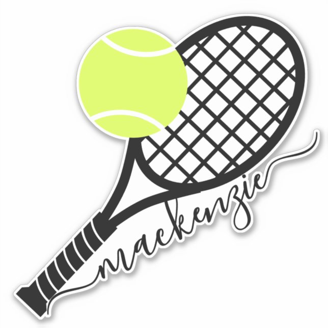 Sticker Tennis Ball Racket Script Monogramme Contour (Devant)