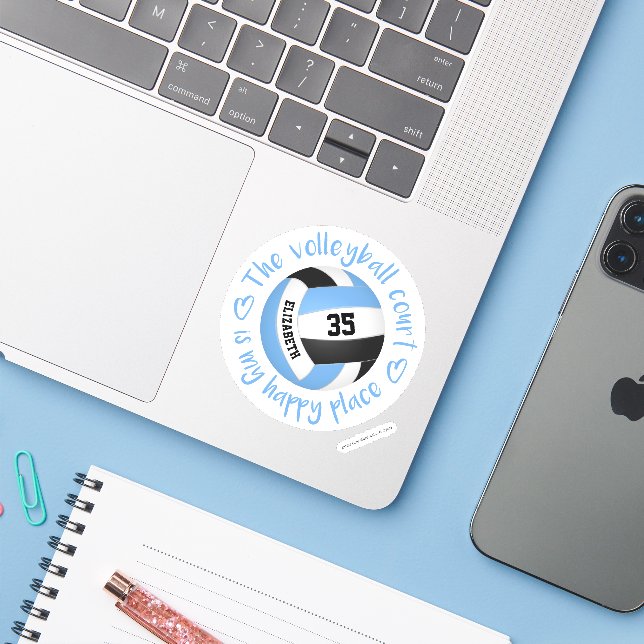 Sticker terrain de volley-ball noir bleu clair mon endroit (Ordinateur portable avec iPhone)