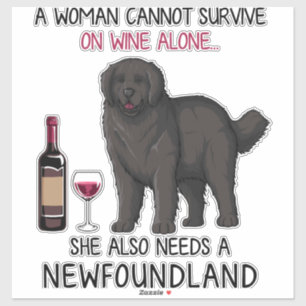 Sticker Terre-Neuve et le vin Drôle chien