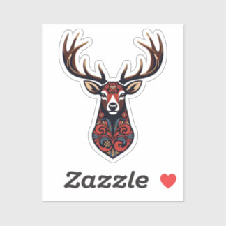 Sticker Tête de cerf d'art folklorique orné | Cerf élégant
