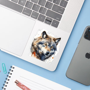 Sticker Tête de loup aquarelle faune animalier nature art