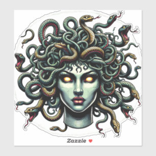 Sticker Tête de Méduse verte pétrifiante pleine de serpent