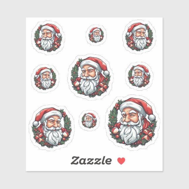 Sticker Tête de Noël à couronne - 9 (Feuille)