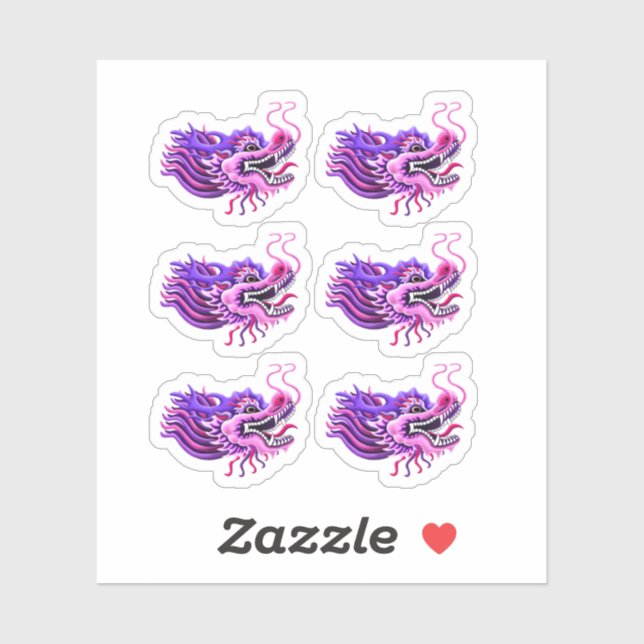 Sticker Têtes de dragon rose et violet (Feuille)