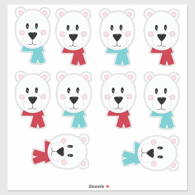 Sticker Têtes d'ours polaires avec Écharpes (Feuille)