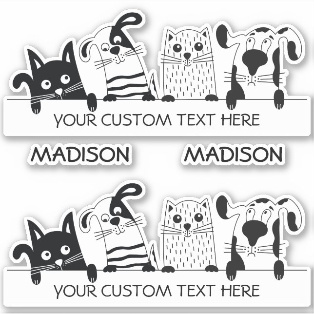 Sticker Texte et nom personnalisés Cute Cats & Chiens (Devant)