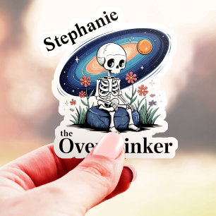 Sticker The Overthinker Squelette Galaxie Nom Personnalisé