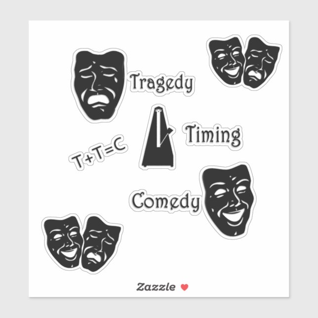 Sticker Théâtre de masques d'équation de minuterie comique (Feuille)