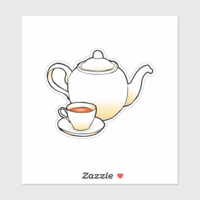 Sticker Théière avec tasse à thé (Feuille)