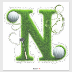 Sticker Thème de lettre d'herbe de golf avec balles et clu