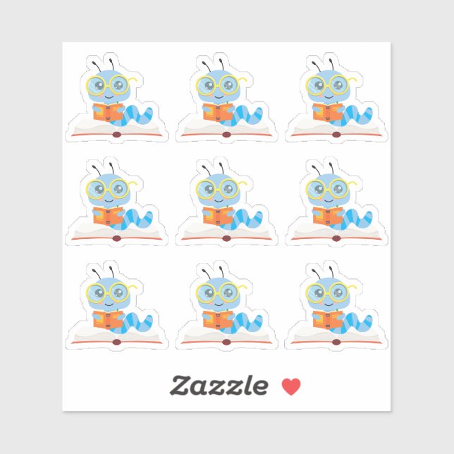 Sticker Thème de ver de livre bleu (Feuille)