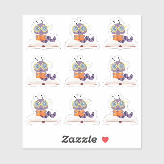 Sticker Thème de ver de livre pourpre (Feuille)