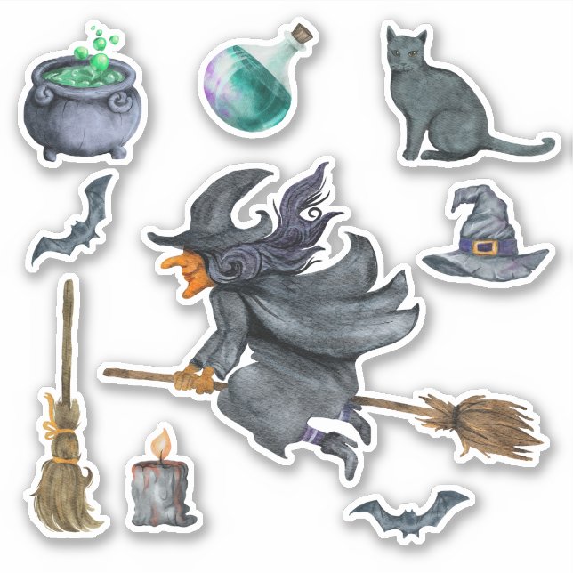 Sticker Thème éffrayant Halloween Witch (Devant)