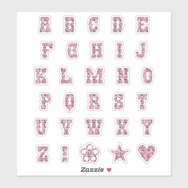 Sticker Thème Occidental Police Pink Paisley Alphabet Lett (Feuille)