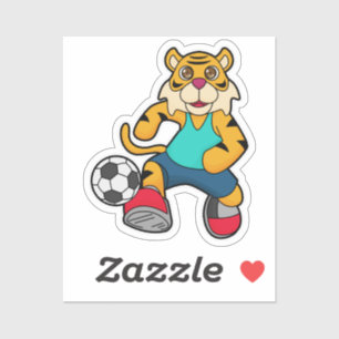 Sticker Tigre en joueur de football avec balle de football