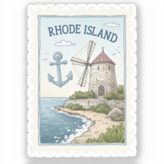 Sticker Timbre d'ancre de moulin à vent vintage de Rhode I