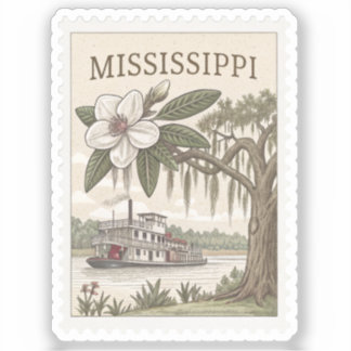 Sticker Timbre Magnolia de Bateau à Roue à Aubes du Missis