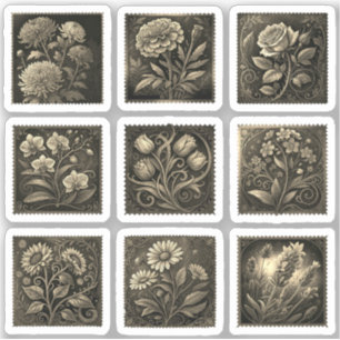 Sticker Timbres Fleuris Flourish Dessin Or