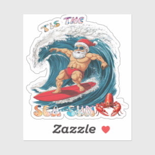 Sticker Tis The Sea-Sun - Surf Père Noël