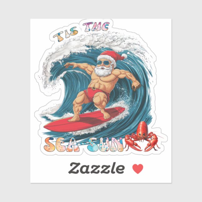 Sticker Tis The Sea-Sun - Surf Père Noël (Feuille)