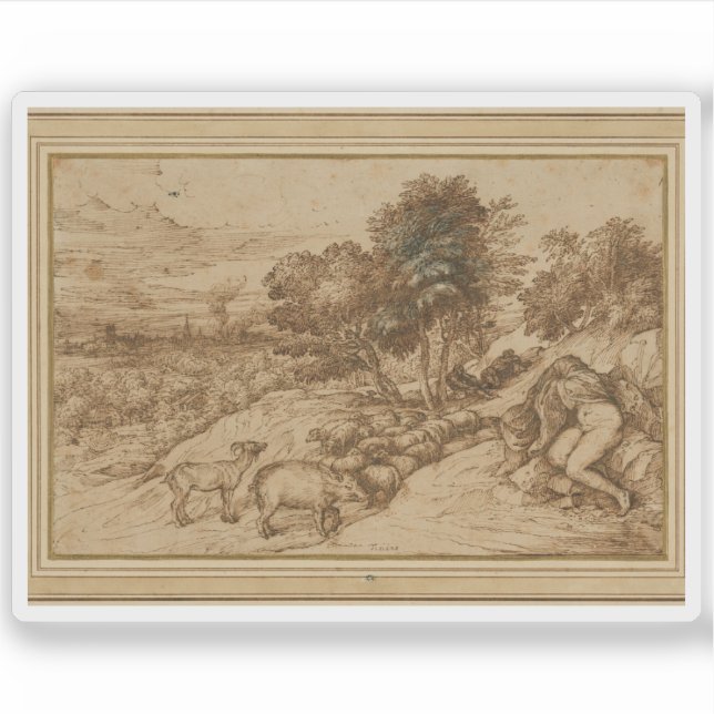 Sticker Titien (Tiziano Vecellio) - Scène pastorale (Devant)