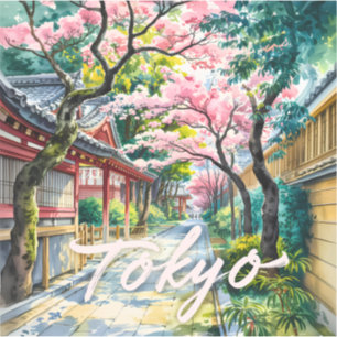 Sticker Tokyo Cerisier Fleur Aquarelle Japon Traditionnel 