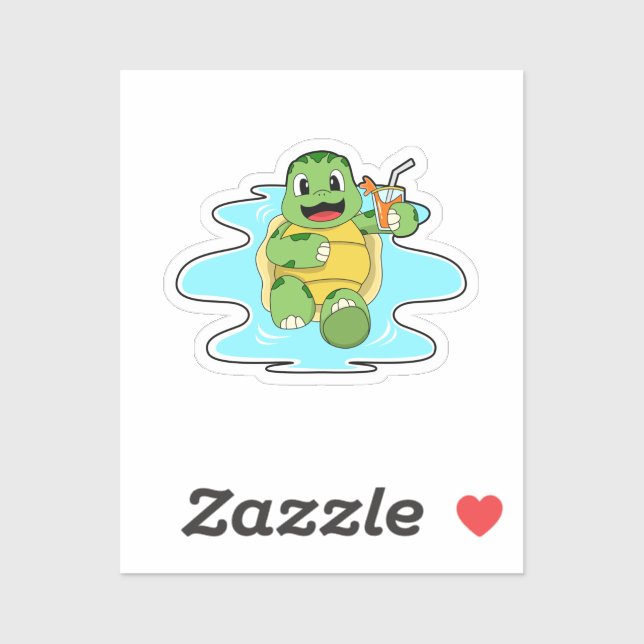 Sticker Tortue avec boisson dans l'eau (Feuille)