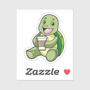 Sticker Tortue avec Shell & Café à aller