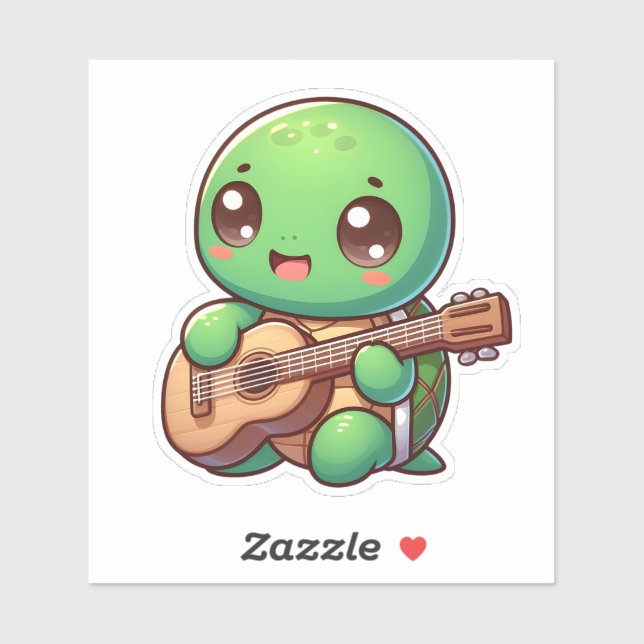 Sticker Tortue Chibi Jouer de la guitare (Feuille)