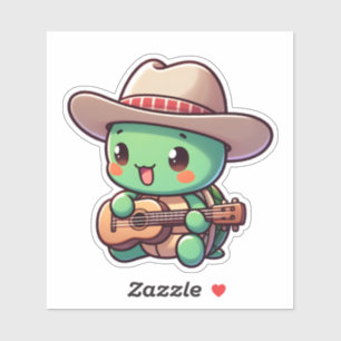 Sticker Tortue Chibi Jouer de la guitare
