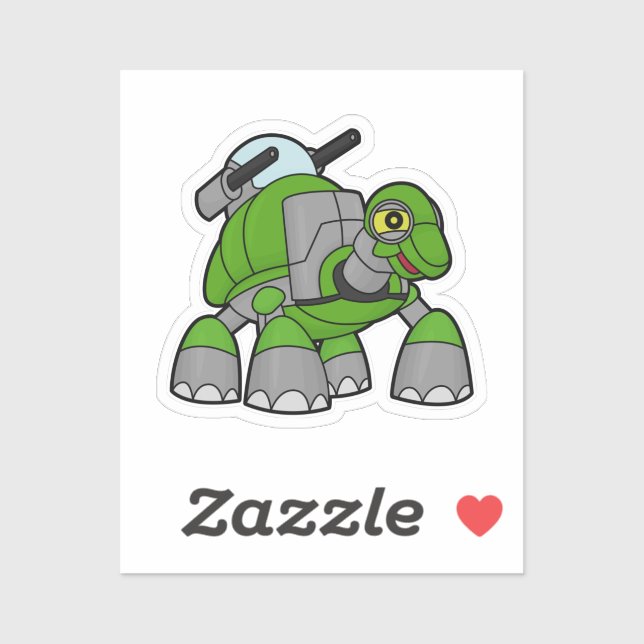 Sticker Tortue comme robot avec canons (Feuille)