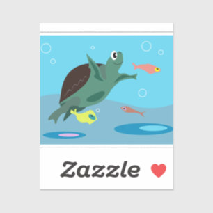 Sticker Tortue de mer mignonne sous l'art marin