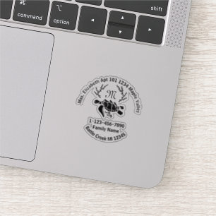 Sticker Tortue de mer perdue Monogramme Famille Adresse