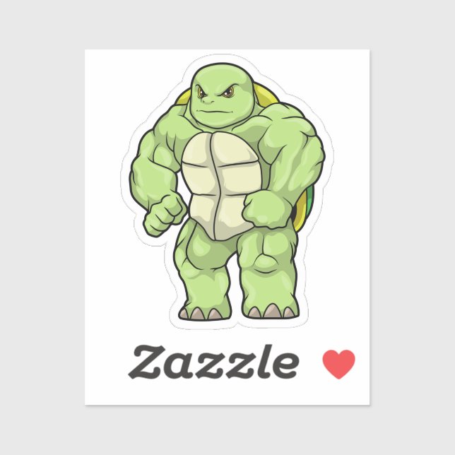 Sticker Tortue en Bodybuilder avec Six pack (Feuille)