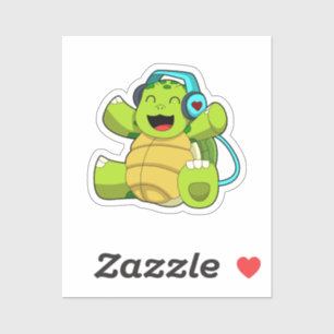Sticker Tortue en musique avec casque