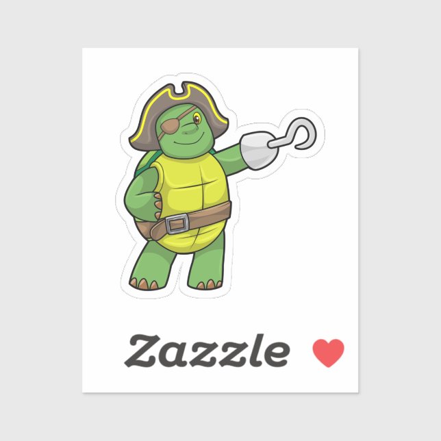 Sticker Tortue en pirate avec patchs main et oeil (Feuille)