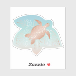 Sticker Tortue Rose Gold Feuilles Tropicales