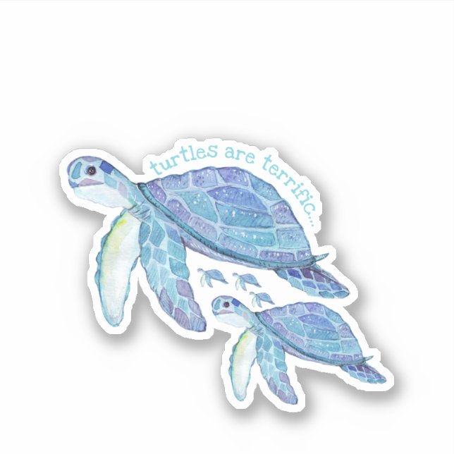 Sticker Tortues, Bleu, Mignonne, Artisanat (Devant)