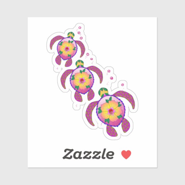 Sticker Tortues de Honu hawaïennes tropicales (Feuille)