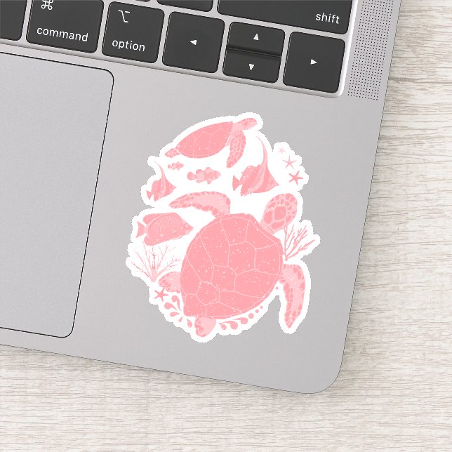 Sticker Tortues de mer roses sous la mer (Détail)