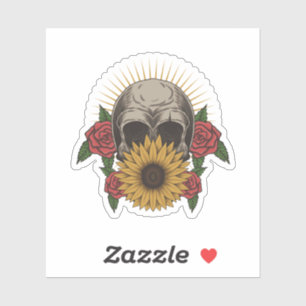 Sticker Tournesol des Roses rouges crâne