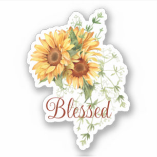 Sticker Tournesols aquarelle avec texte personnalisé