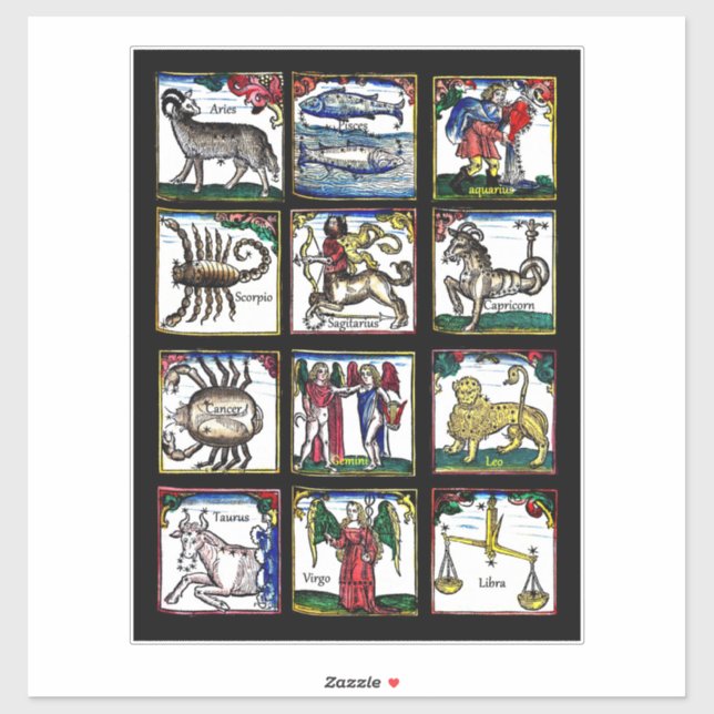 Sticker tous les 12 signes zodiaques Symboles astrologique (Feuille)